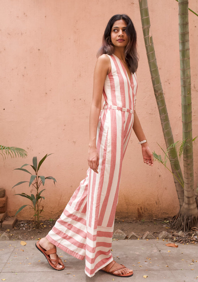 Stripped in pink jumpsuit